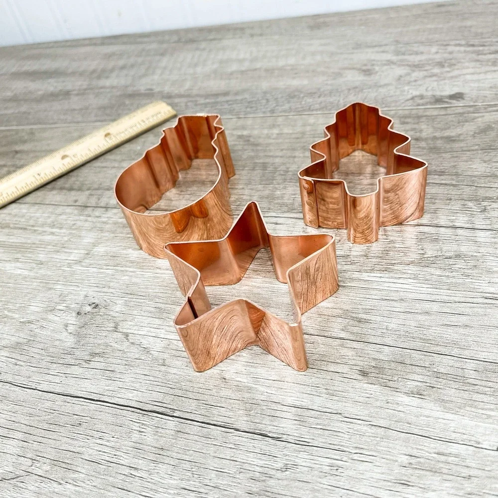 Vintage Style Copper Metal Cookie Cutters Set of 3 Star Snowman Christmas Tree